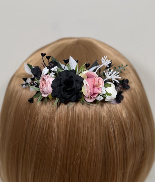 Black Hair Comb Wedding Dusty Rose Flower Girl Headpiece Gothic Floral Black Decorative Comb Black White Accessories Hair Comb Dusty Pink