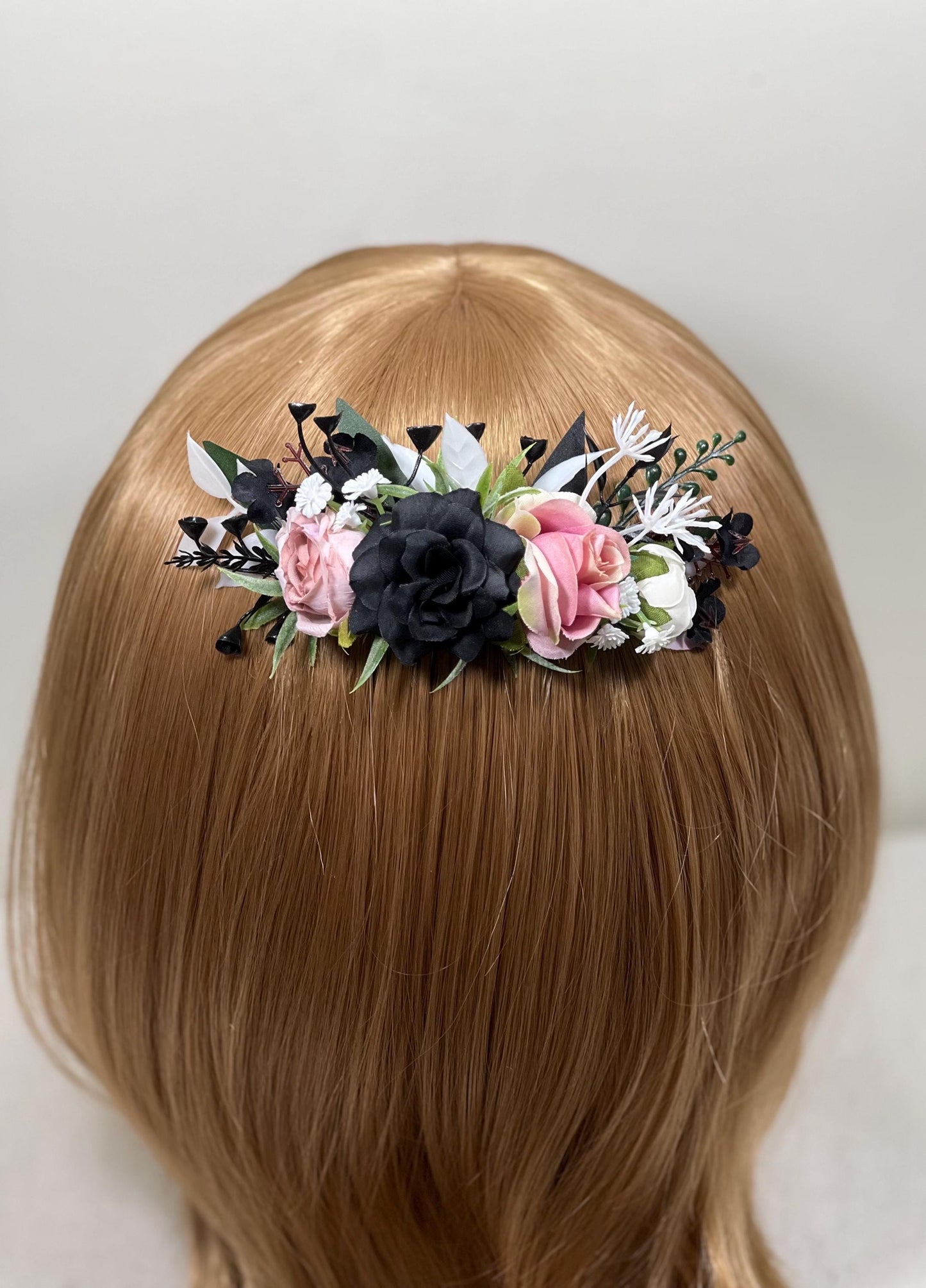 Black Hair Comb Wedding Dusty Rose Flower Girl Headpiece Gothic Floral Black Decorative Comb Black White Accessories Hair Comb Dusty Pink