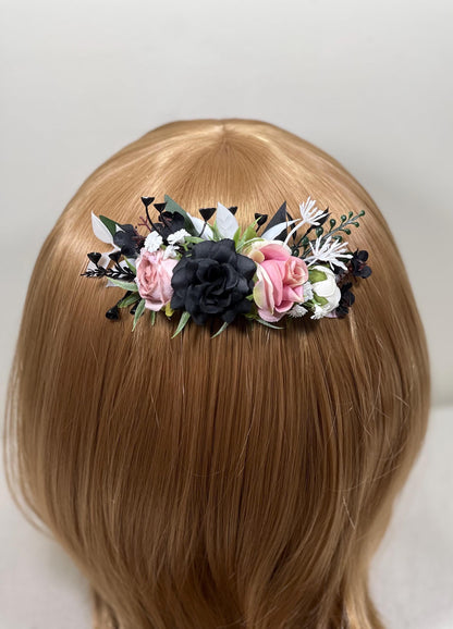 Black Hair Comb Wedding Dusty Rose Flower Girl Headpiece Gothic Floral Black Decorative Comb Black White Accessories Hair Comb Dusty Pink