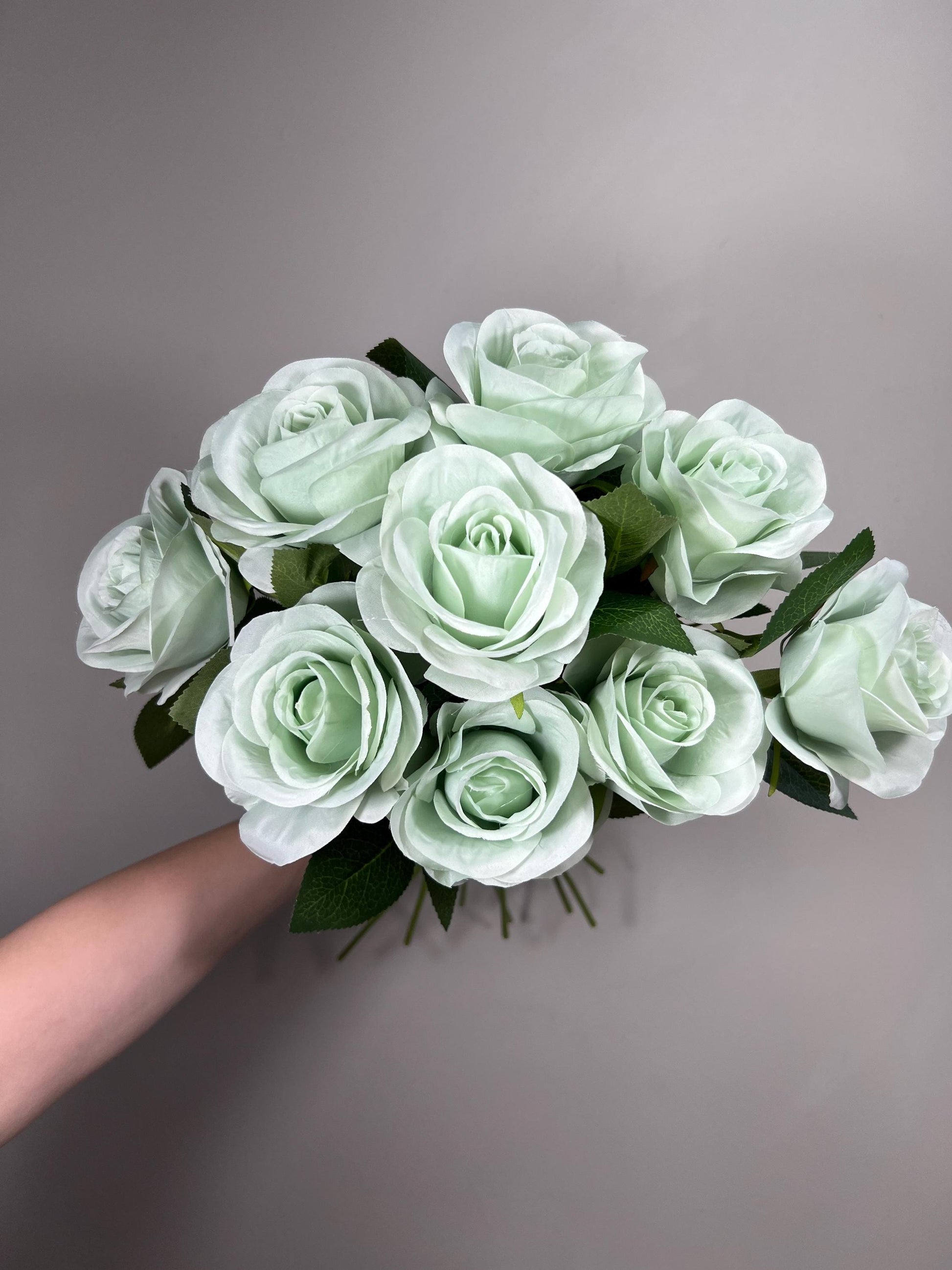 Teal Sea Glass Beach Mint Rose Artificial Flower Heads On Stem Light Teal Aqua Mist Ocean Breeze Coastal Blue Ocean Sage Green Seafoam Craft