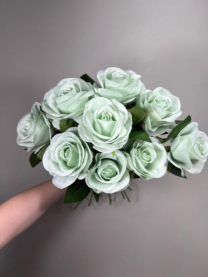 Teal Sea Glass Beach Mint Rose Artificial Flower Heads On Stem Light Teal Aqua Mist Ocean Breeze Coastal Blue Ocean Sage Green Seafoam Craft