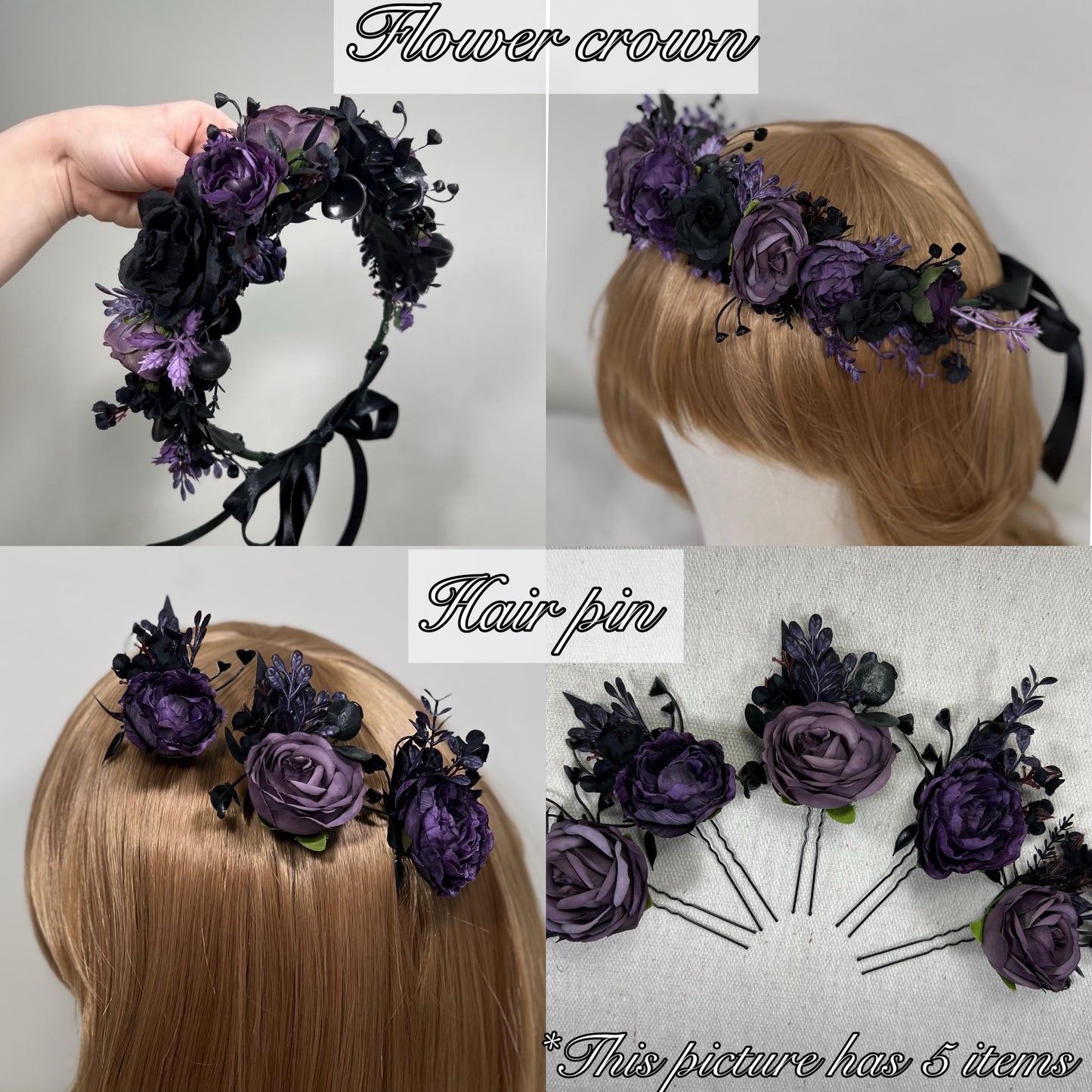 Black Hair Comb Wedding Plum Flower Girl Headpiece Gothic Floral Dark Purple Black Hair Accessories Black Plum Hair Comb Artificial Flowers