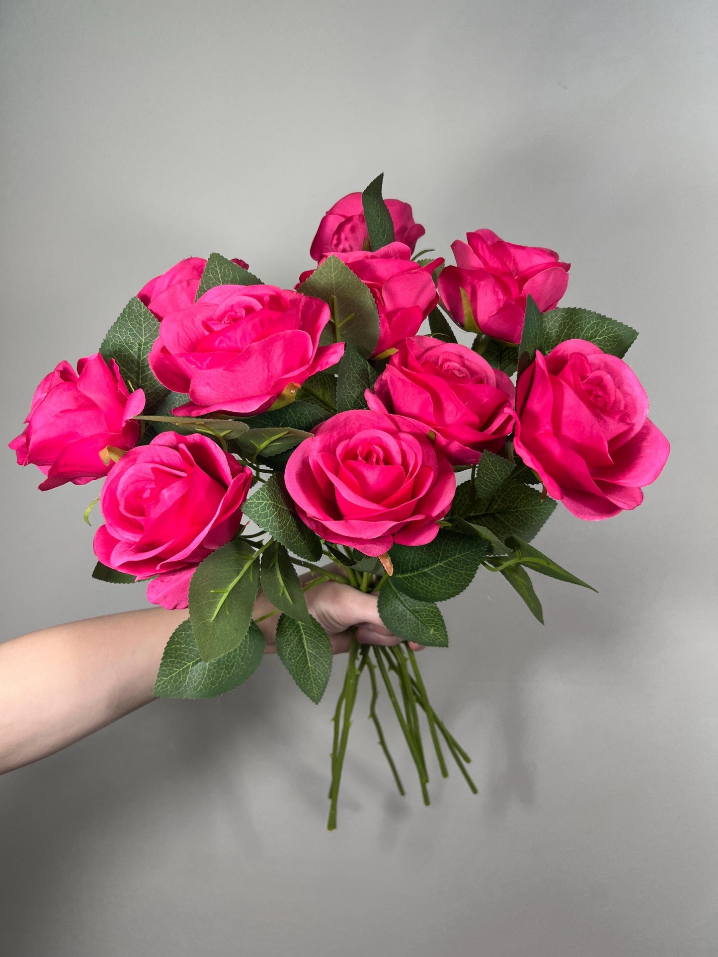 Fuchsia Roses Artificial Flower Heads with Stem Hot Pink Wedding Roses for Bouquet DIY Bright Pink Roses Real Touch Floral Supplies Flowers