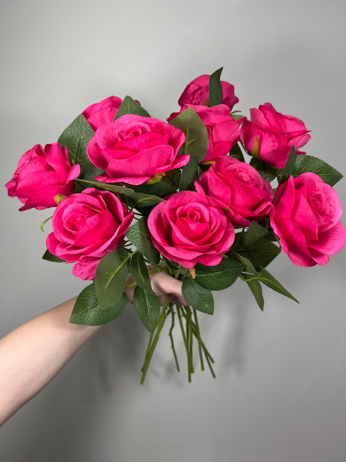 Fuchsia Roses Artificial Flower Heads with Stem Hot Pink Wedding Roses for Bouquet DIY Bright Pink Roses Real Touch Floral Supplies Flowers