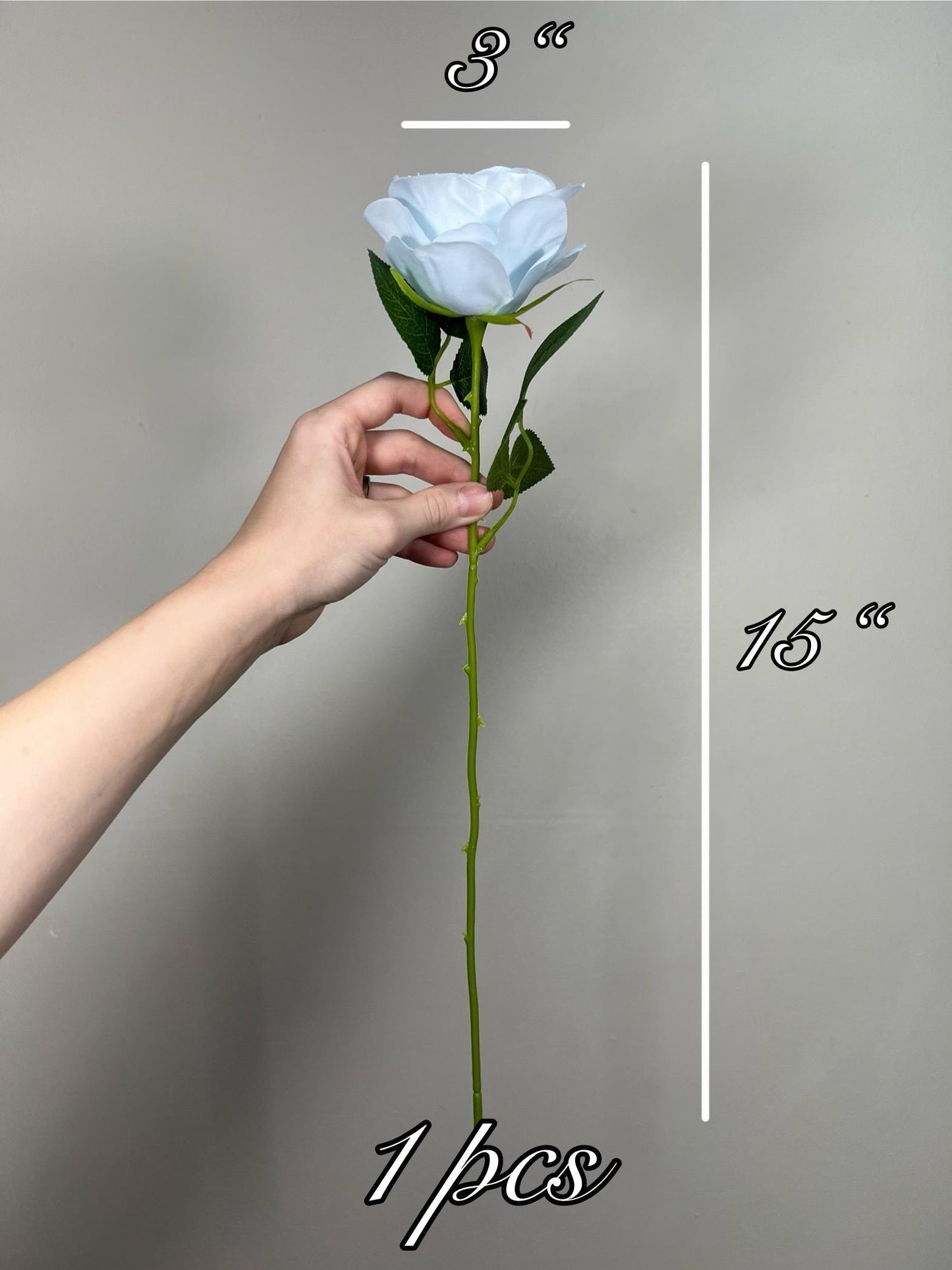 Light Blue Roses Artificial Flower Heads with Stem Dusty Blue Wedding Roses for Bouquet DIY Roses Real Touch Baby Blue Sky Supplies Flowers