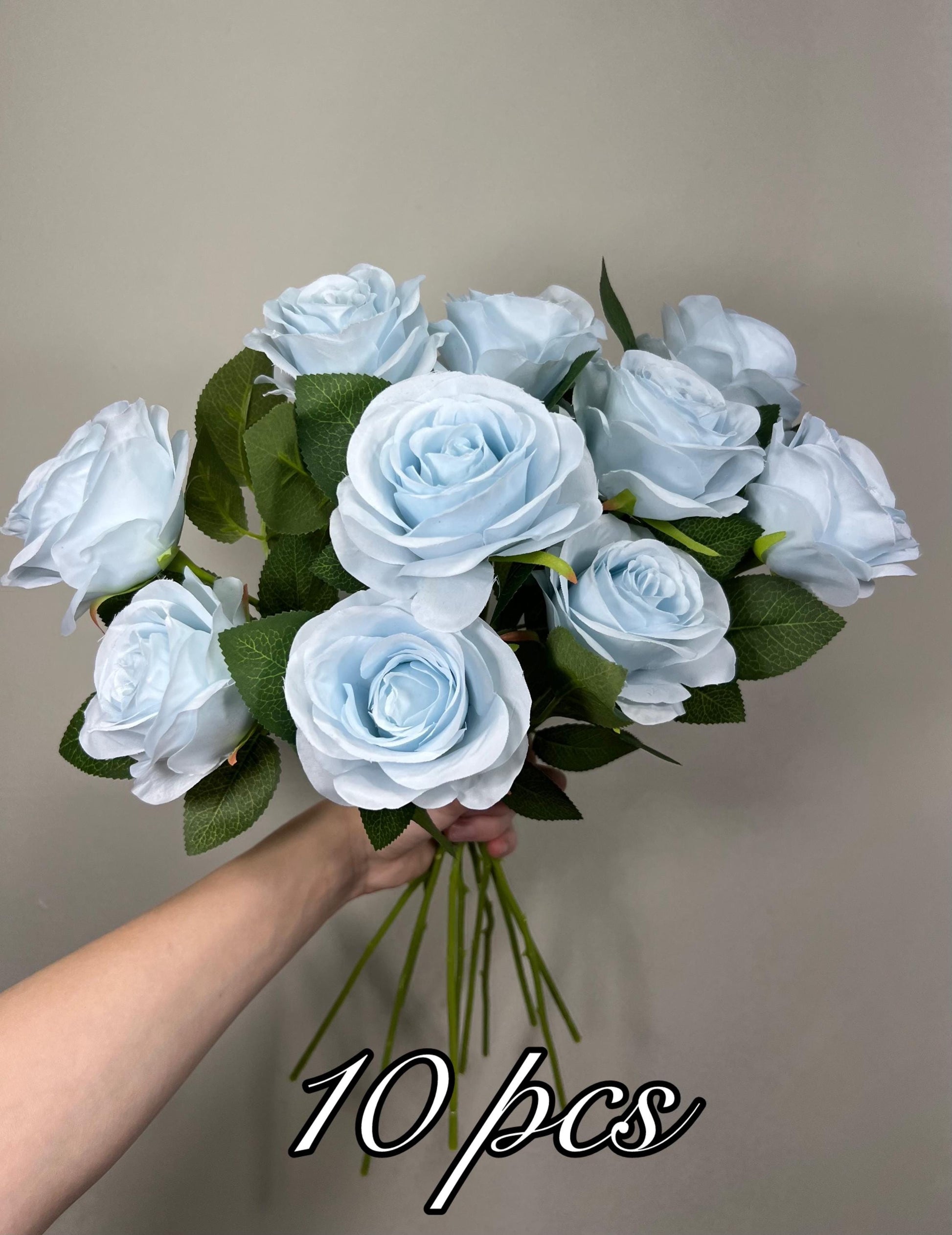 Light Blue Roses Artificial Flower Heads with Stem Dusty Blue Wedding Roses for Bouquet DIY Roses Real Touch Baby Blue Sky Supplies Flowers