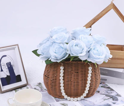 Light Blue Roses Artificial Flower Heads with Stem Dusty Blue Wedding Roses for Bouquet DIY Roses Real Touch Baby Blue Sky Supplies Flowers