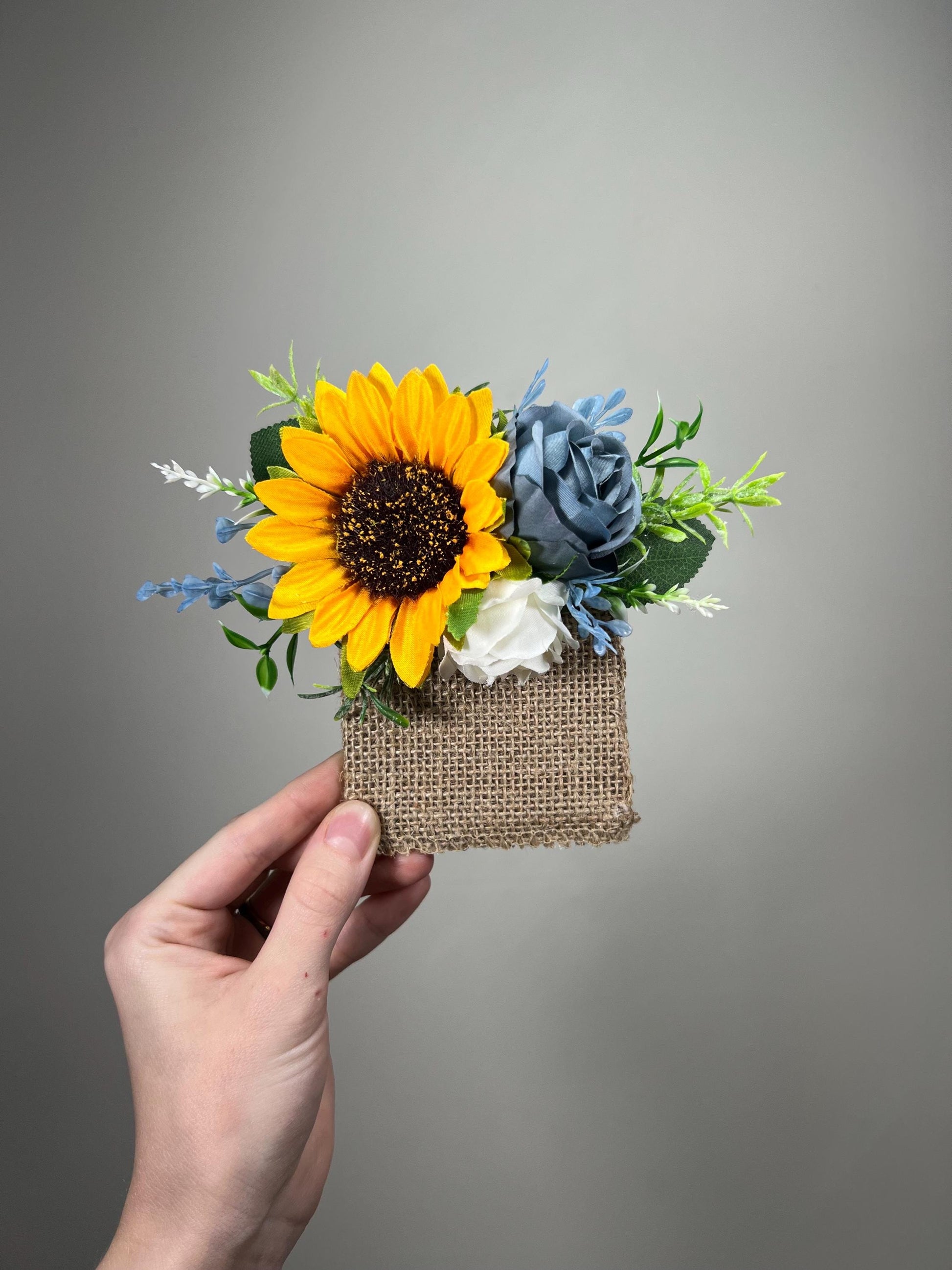 Sunflower Boutonniere Wedding Groom Sunflower Boutonnière Dusty Blue Sunflower Yellow Boho Boutonnière Groomsmen Sunflower Blue Boutonnière