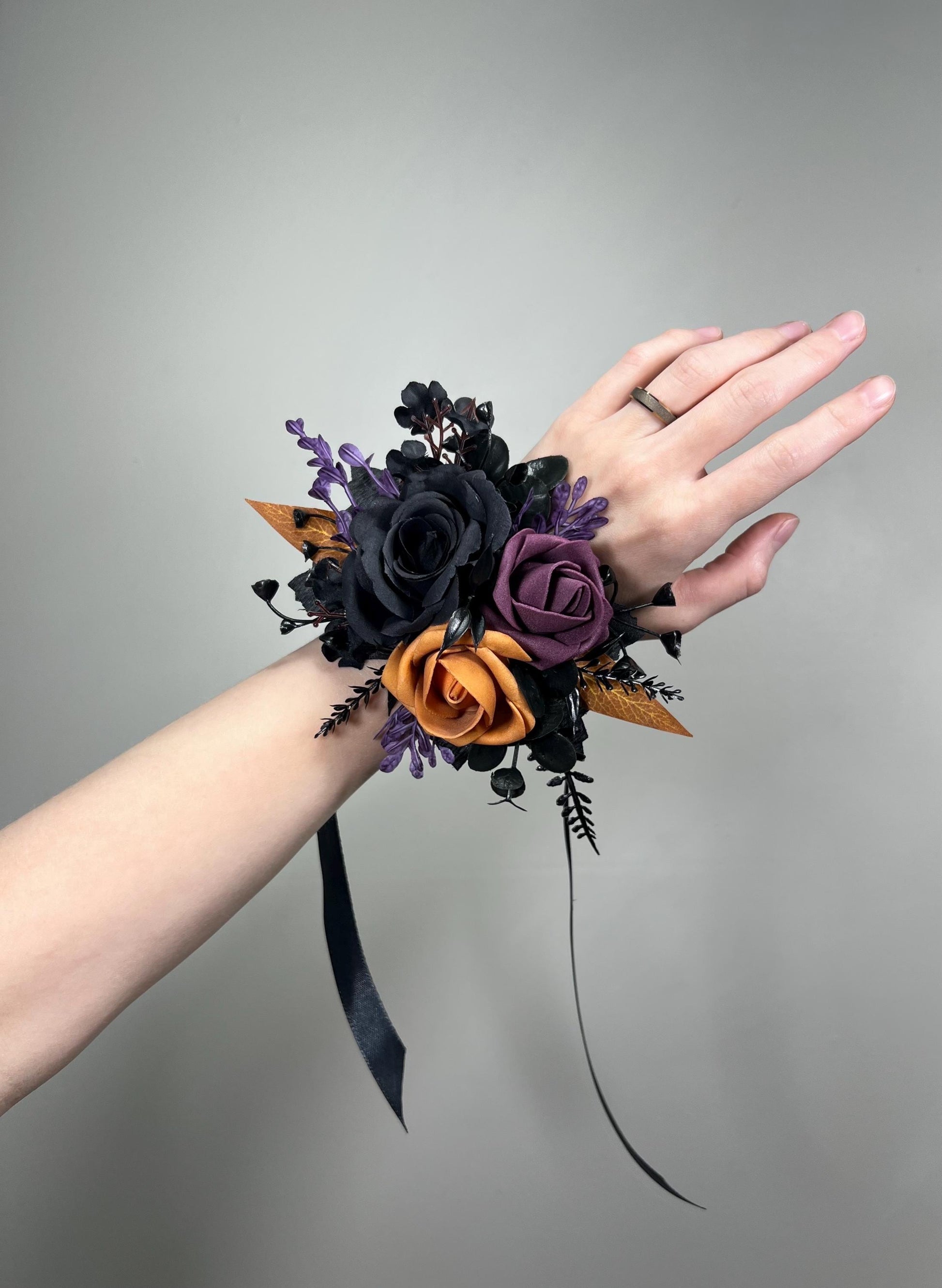Black Purple Orange Halloween Bouquet, Wedding Plum Black Gothic Bridal Bouquet Bridesmaids Reddit