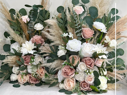 Wedding Aisle Marker Flower Floor Arrangement Whiskey Barrel Décor Pink White Dusty Rose Ground Arch