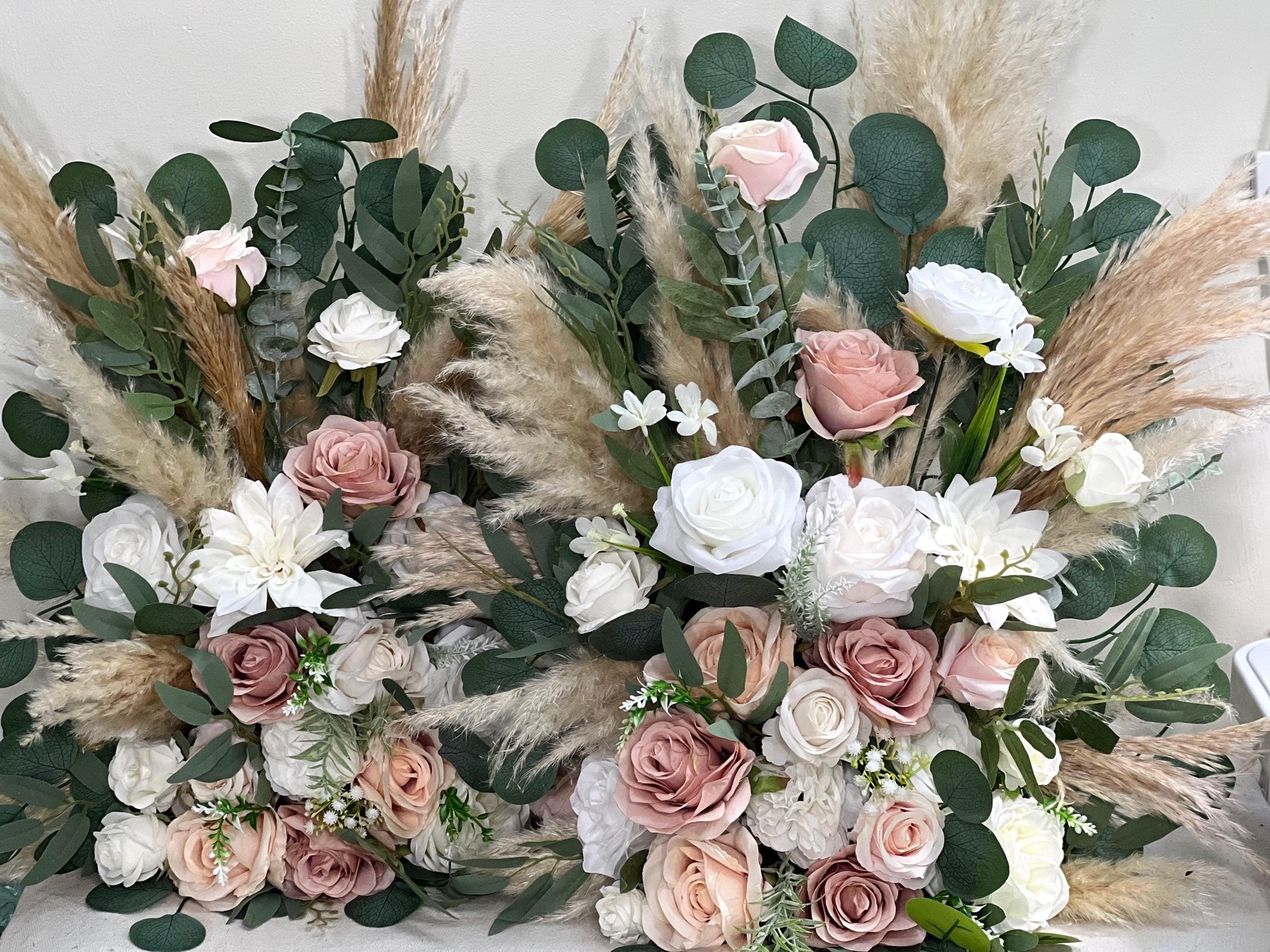 Wedding Aisle Marker Flower Floor Arrangement Whiskey Barrel Décor Pink White Dusty Rose Ground Arch