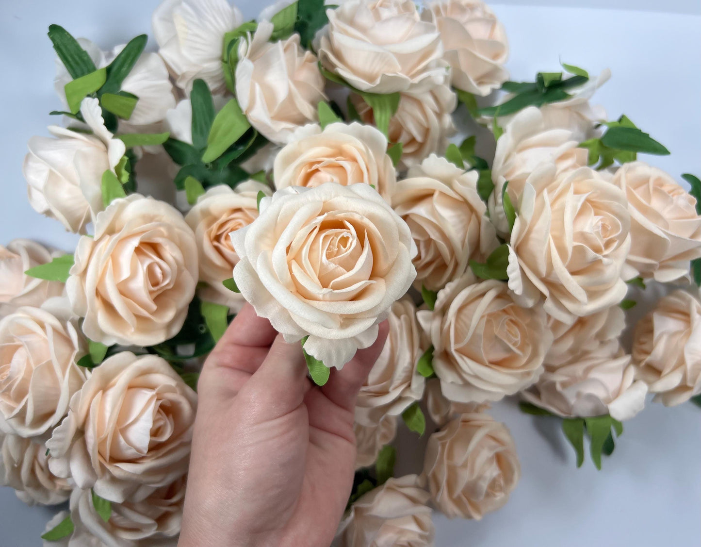 Champagne Artificial Rose Wedding Soft Peach Roses Silk Craft Supplies Flower Heads Cream Champagne Roses DIY Bouquet Real Touch Small Rose