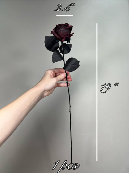 Burgundy Black Roses Artificial Wedding Flower Heads with Stems Dark Burgundy Gotchic Black Roses Wine Red Maroon Craft Supplies DIY Bouquet