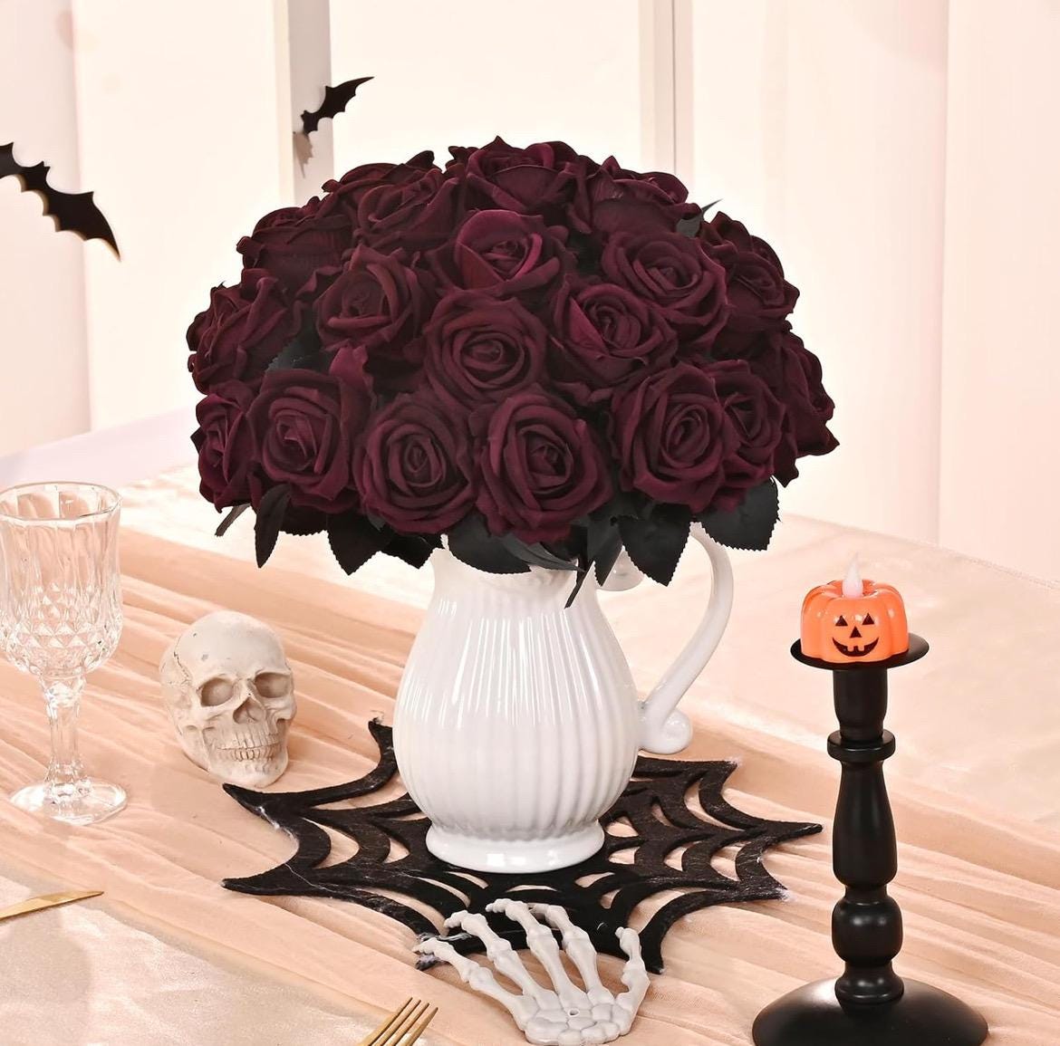 Burgundy Black Roses Artificial Wedding Flower Heads with Stems Dark Burgundy Gotchic Black Roses Wine Red Maroon Craft Supplies DIY Bouquet