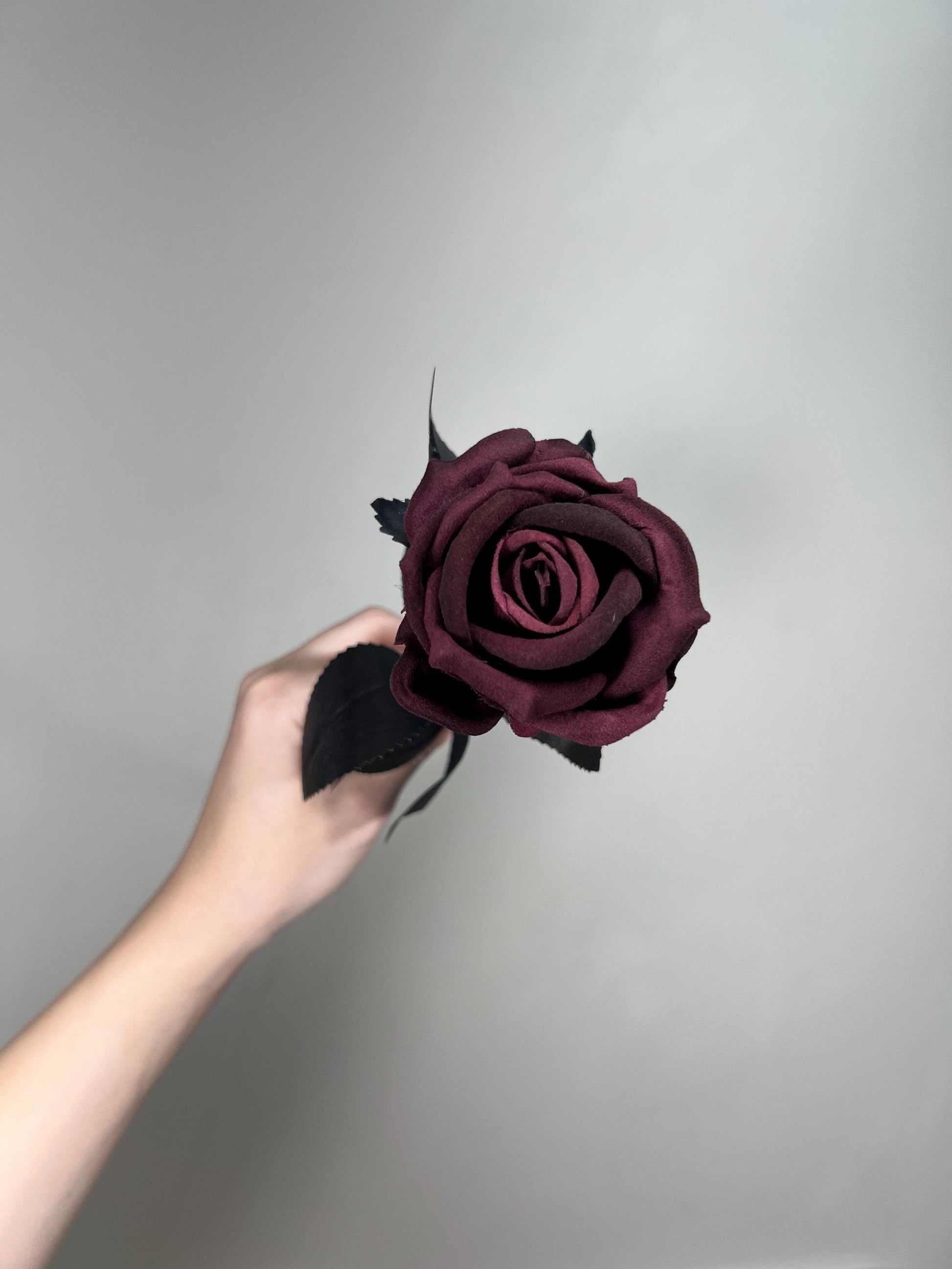 Burgundy Black Roses Artificial Wedding Flower Heads with Stems Dark Burgundy Gotchic Black Roses Wine Red Maroon Craft Supplies DIY Bouquet