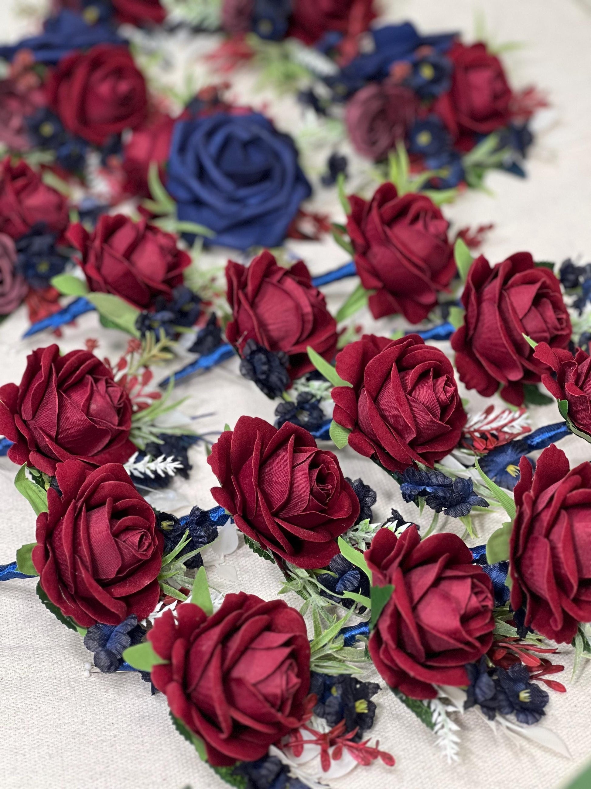 Burgundy Navy Blue White Bouquet Bridal Maroon Navy Blue Bouquet Bridesmaids Dark Red Blue Ivory Winter Bouquet Pearls Artificial Flowers