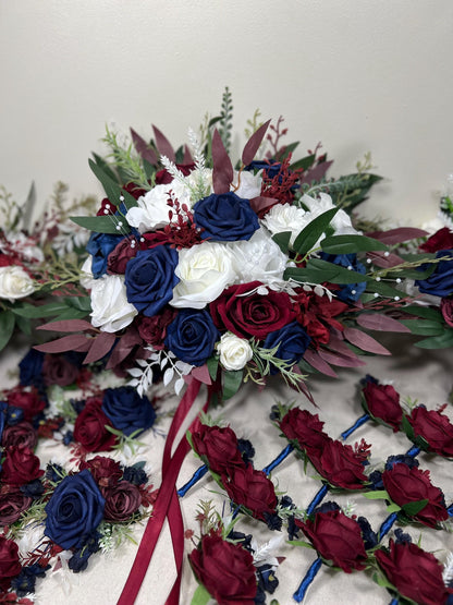 Burgundy Navy Wedding Bouquet With White Roses And Greenery Reddit