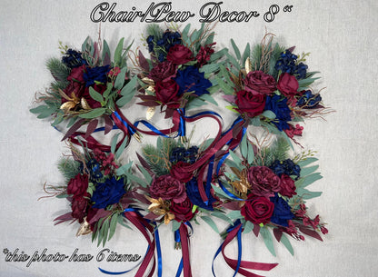 Burgundy & Navy Wedding Bridal Bouquet with Gold Accents Silk and Velvet Flowers Reddit