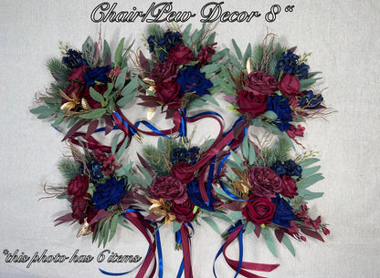 Winter Bouquet Burgundy Navy Blue Wedding Bouquet Bridal Cascading Wine Red Dark Blue Bouquet Cascade Bridesmaids Pine Tree Gold Artificial