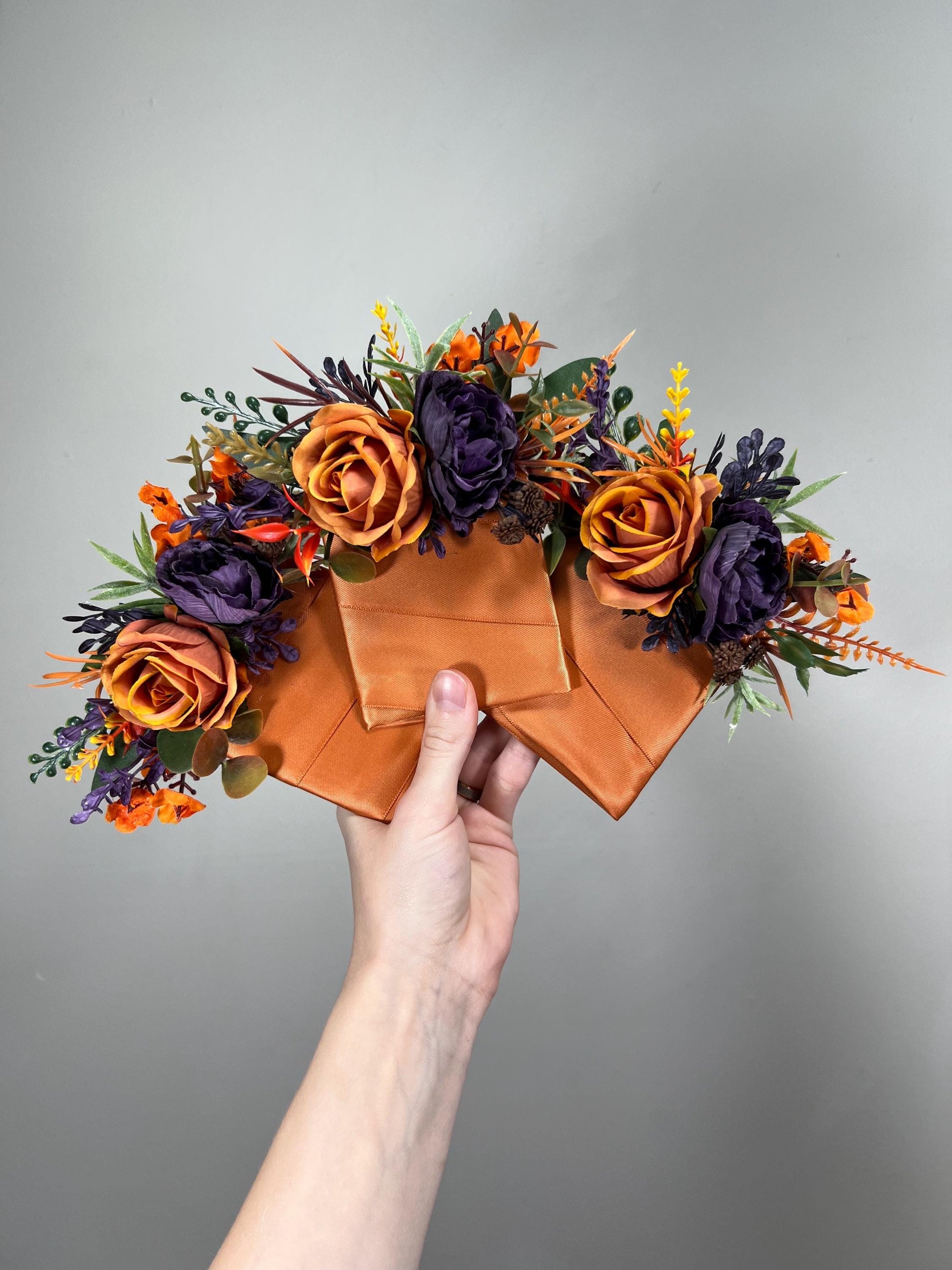 Terracotta Purple Pocket Boutonnière Wedding Plum Burnt Orange Groom Square Boutonnière Rust Groomamen Sunset Boutonnière Dark Purple Fall