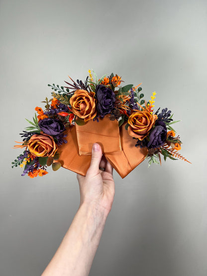 Terracotta Purple Pocket Boutonnière Wedding Plum Burnt Orange Groom Square Boutonnière Rust Groomamen Sunset Boutonnière Dark Purple Fall
