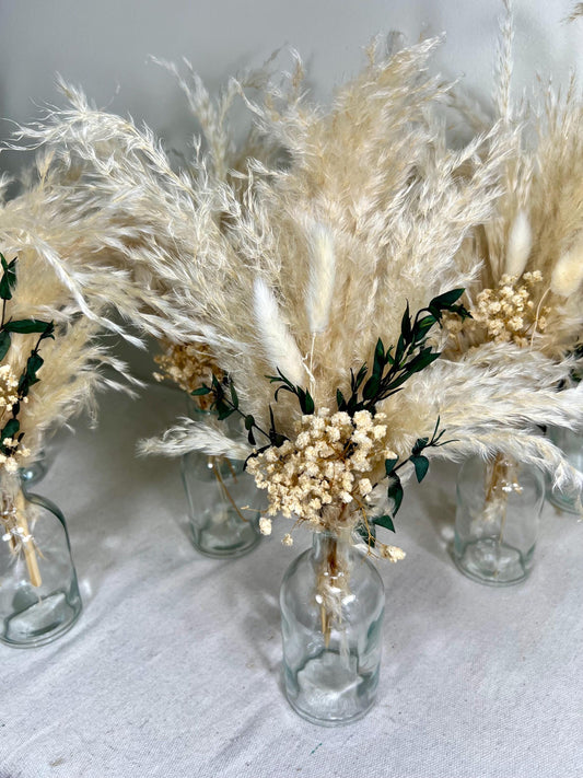 Centerpiece Boho Mini Wedding Dried Bouquet Eucalyptus Baby Breath Ivory Wedding Small Centerpiece Beige Pampas Grass Bunny Tails White