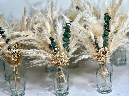 Centerpiece Boho Mini Wedding Dried Bouquet Eucalyptus Baby Breath Ivory Wedding Small Centerpiece Beige Pampas Grass Bunny Tails White