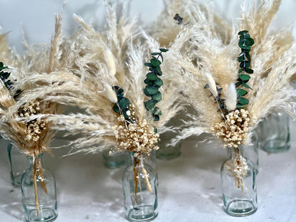 Centerpiece Boho Mini Wedding Dried Bouquet Eucalyptus Baby Breath Ivory Wedding Small Centerpiece Beige Pampas Grass Bunny Tails White
