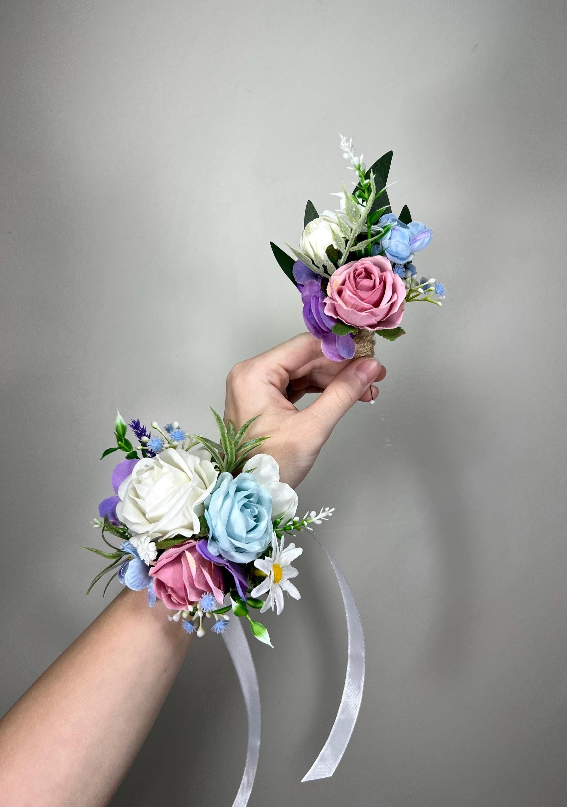 Blue Pink White Boutonniere Wedding Groom Wild Flowers Groomamen Boutonniere Dusty Pink Sky Blue Baby Boutonniere Eucalyptus Artificial