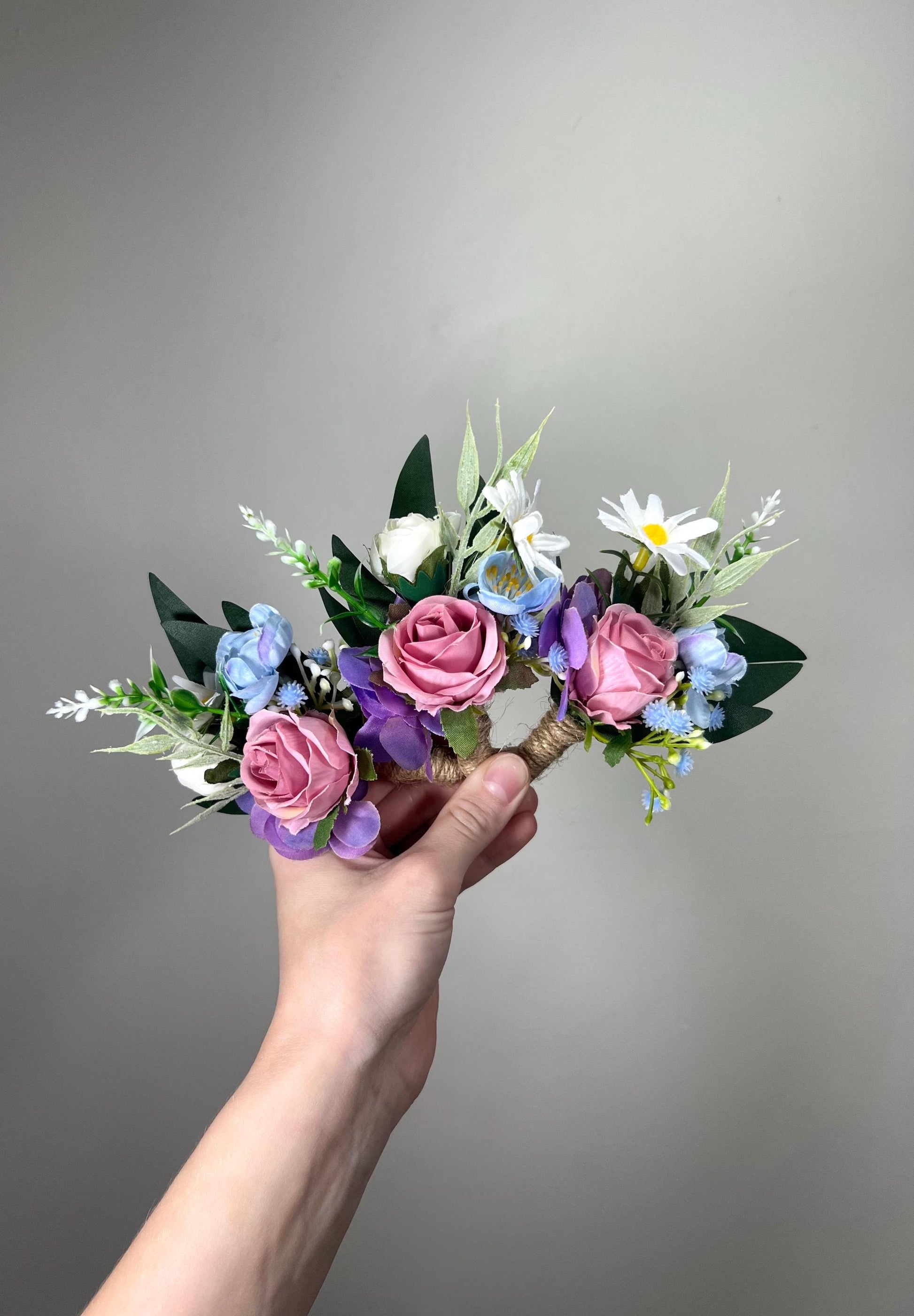 White Blue Pink Corsage Wedding Ivory Baby Blue Dusty Rose Wrist Corsage Bridesmaids Wild Flowers Corsage Purple Rustic Artiricial Flower
