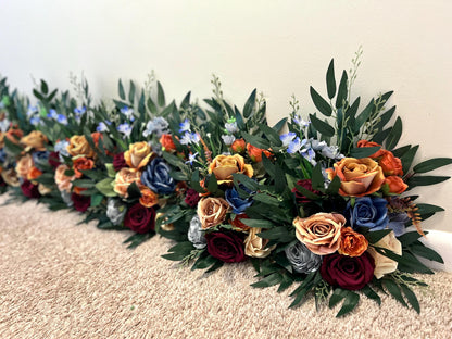 Set of 2 Wedding Aisle Markers Burgundy Terracotta Dusty Blue Burnt Orange Maroon Whiskey Barrel Decor Rust Floor Arrangement Artificial