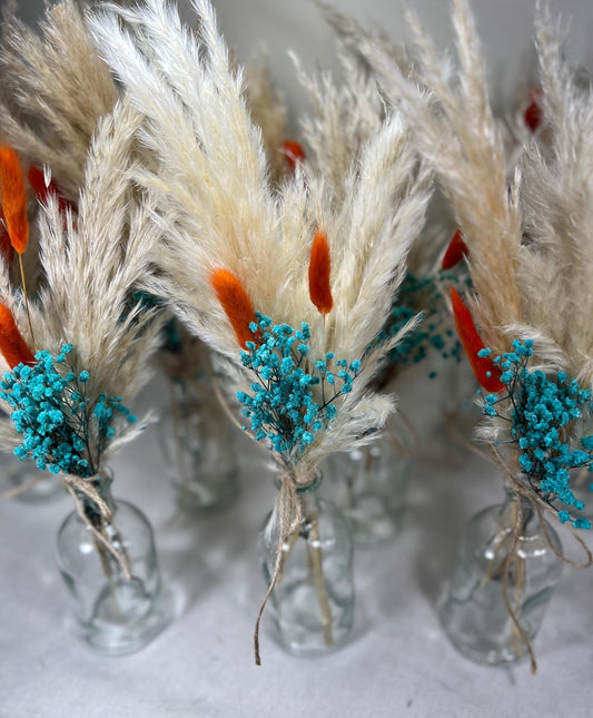 Centerpiece Teal Orange Mini Wedding Dried Bouquet Teal Burnt Orange Baby Breath Turquoise Wedding Terracotta Small Centerpiece Pampas Grass