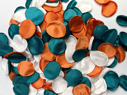 Teal Orange White Petals Wedding Decor Flower Girl Petals Teal Blue Terracotta Satin Petals Flower Rust White Aisle Decor Rose Confetti
