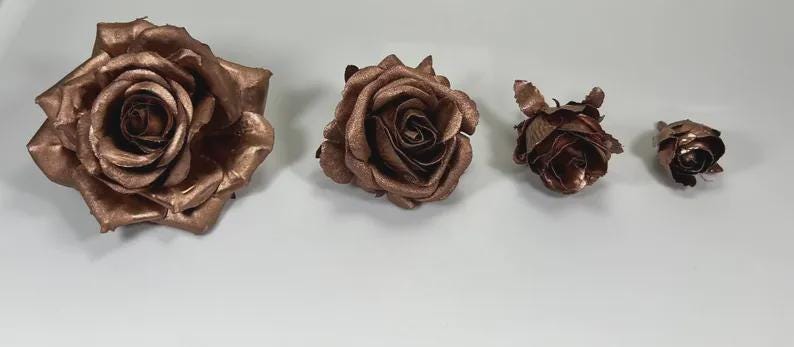 Rose Gold Artificial Flowers Head Rose Rose Gold High Quality Wedding Fake Roses Rose Gold Home Decor Silk Bridal Accessories Decorative