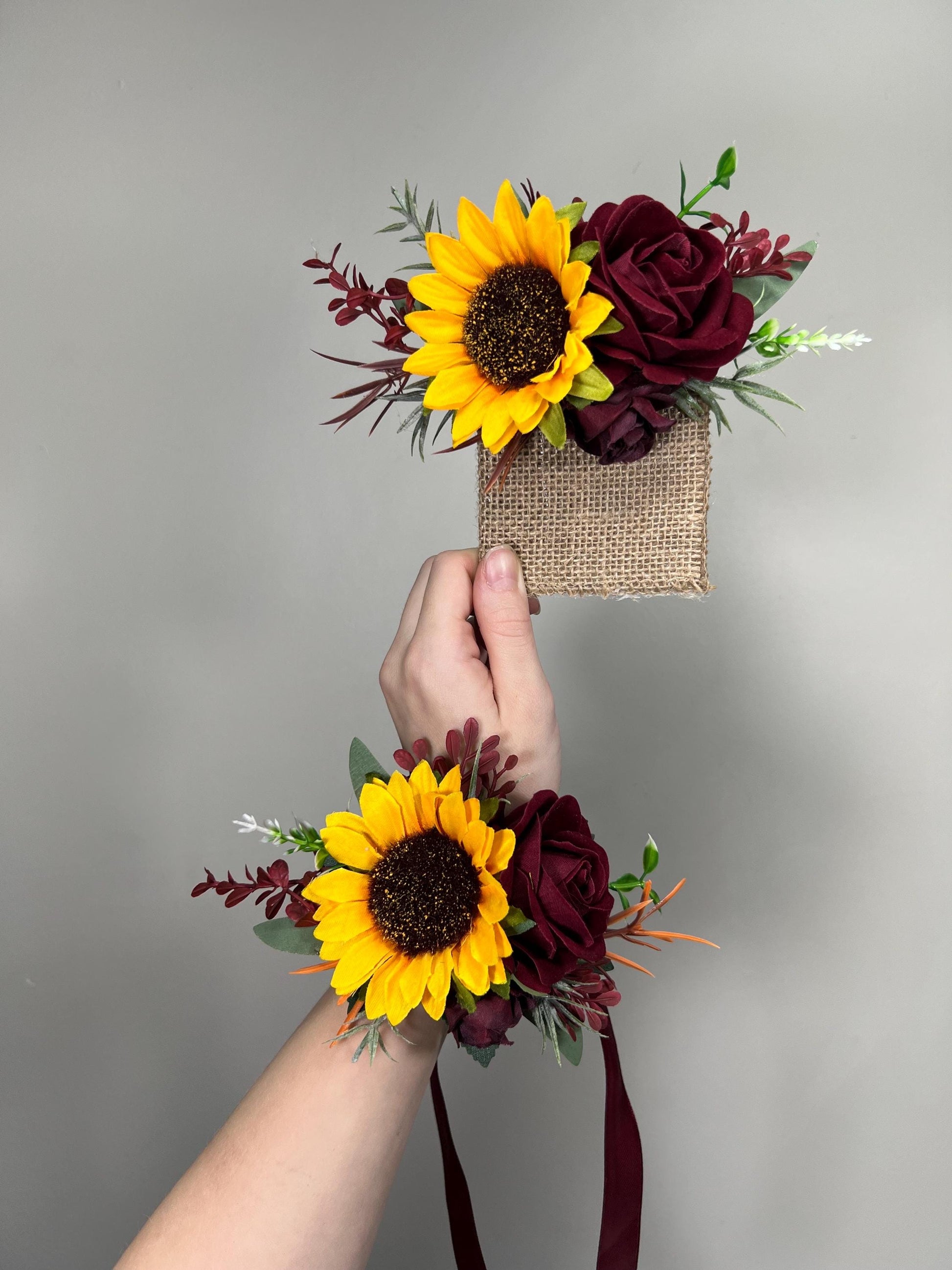 Wedding Sunflower Burgundy Boutonniere Groom Boutonnières Groomsmen Sunflower Boutonnière Maroon Fall Sunflower Yellow Artificial Flowers