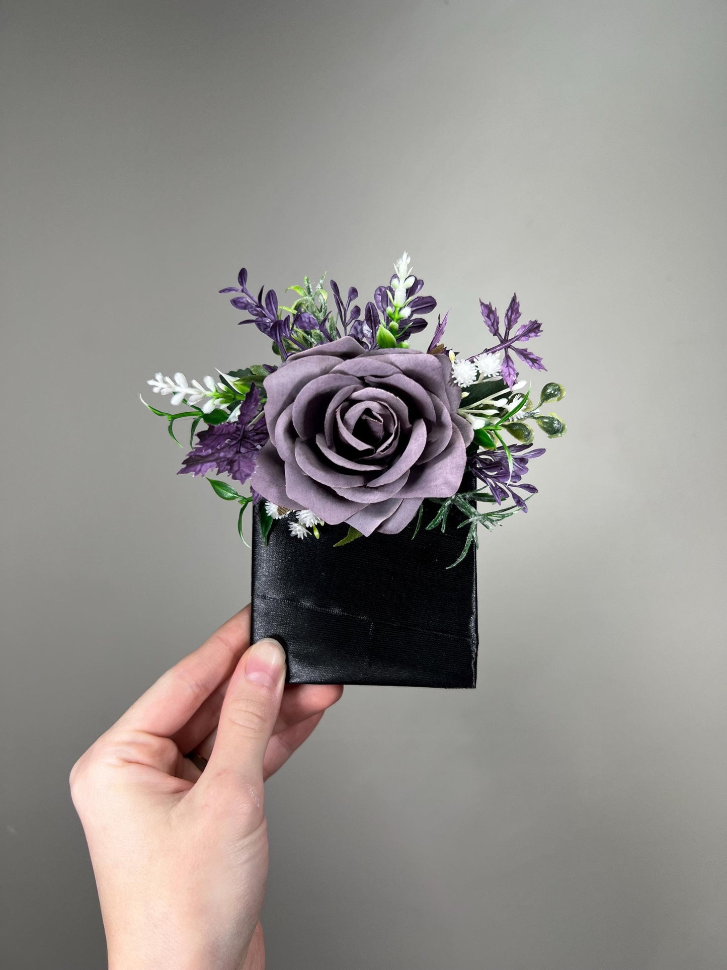 Plum Pocket Boutonniere Wedding Dusty Purple Groom Square Boutonniere Groomsmen Dark Purple Greenery Baby Breath Artificial Flowers
