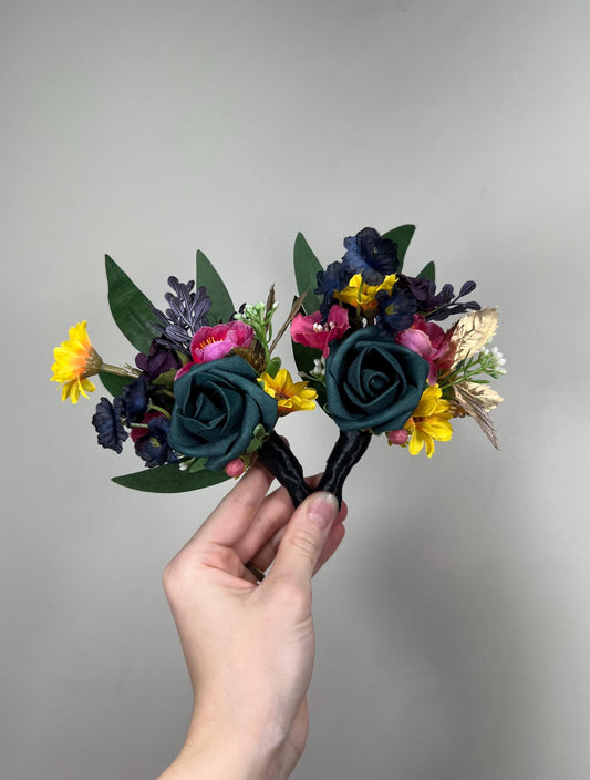 Jewel Tone Boutonniere Dark Teal Plum Yellow Sunflowers Wedding Groom Boutonniere Groomsmen Magenta Navy Blue Teal Gold Artificial Flower