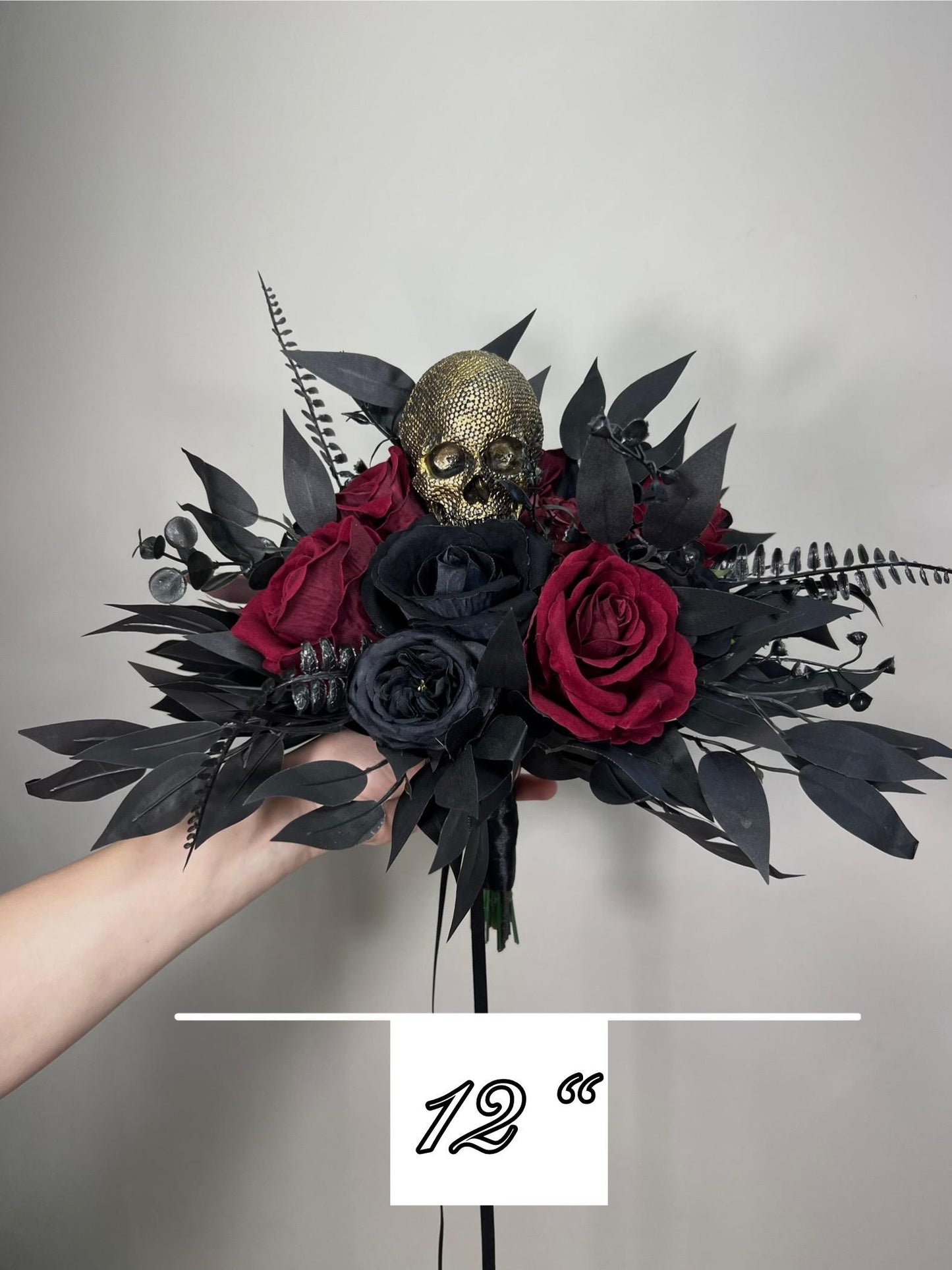 Wedding Bouquet Black Burgundy Skull Bridal Gothic Halloween Bouquet Bridesmaids Black Skull Spooky Maroon Bouquet Artiricial Flowers