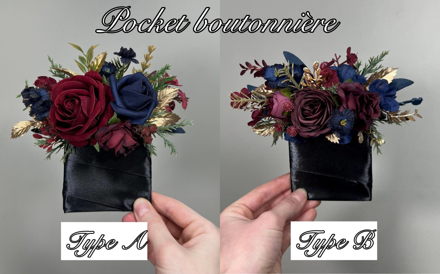 Burgundy Navy Blue Pocket Boutonnière Wedding Winter Square Boutonnière Groom Gold Wine Red Dark Blue Pine Tree Groomsmen Artificial Flower