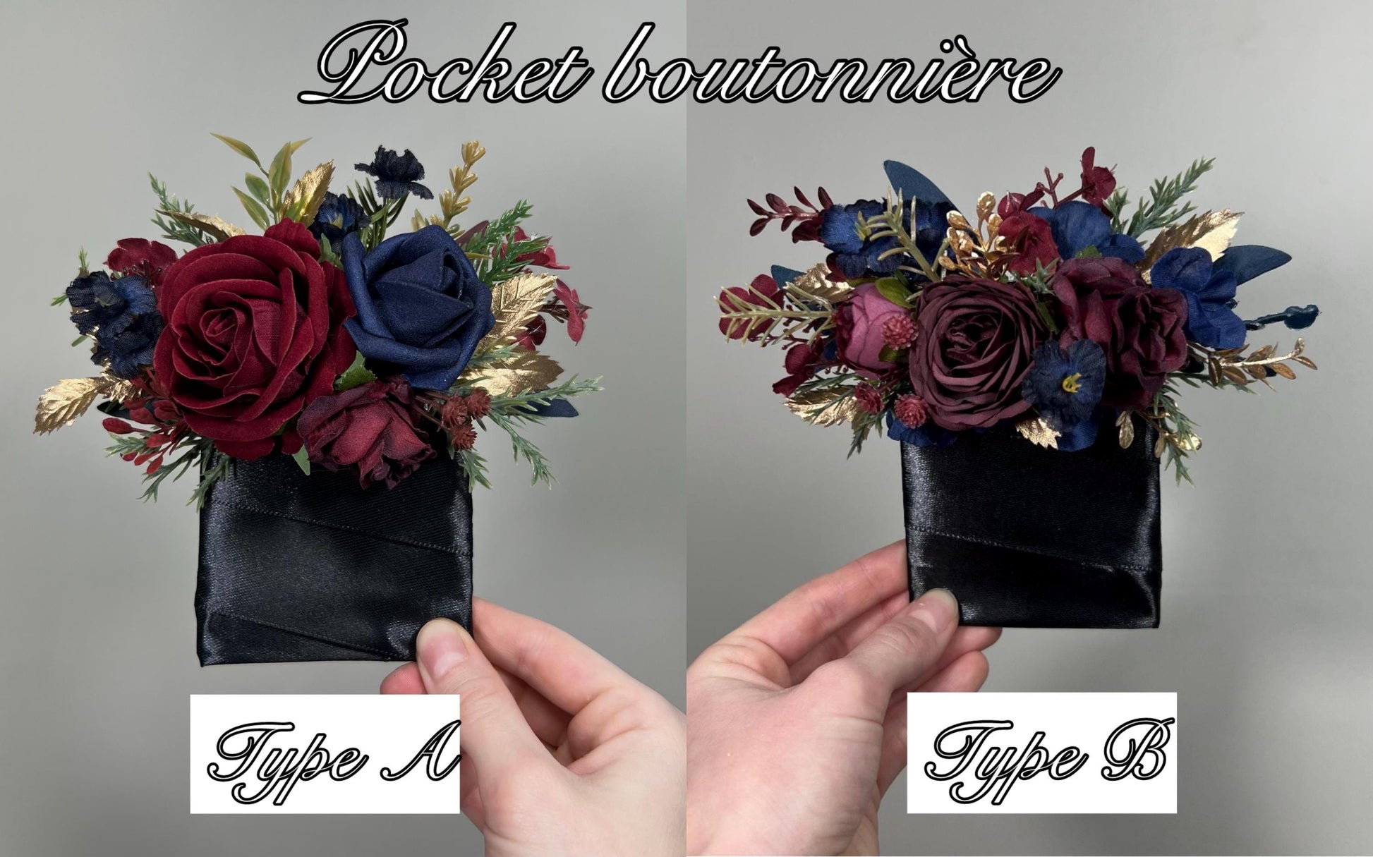 Burgundy Navy Blue Pocket Boutonnière Wedding Winter Square Boutonnière Groom Gold Wine Red Dark Blue Pine Tree Groomsmen Artificial Flower