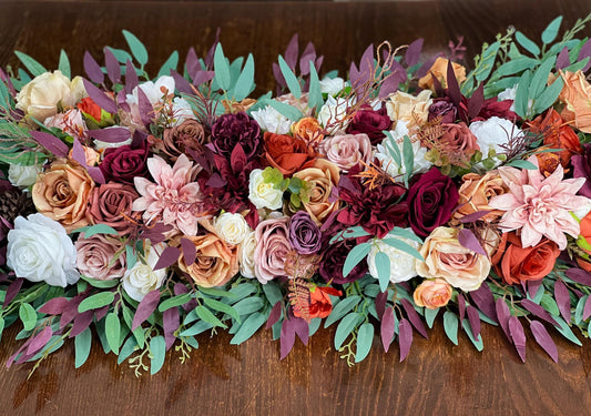 Centerpiece Burgundy Orange Dusty Rose Wedding Sweetheart Terracotta Wine Red Brown Eucalyptus Artificial Flowers Table Decor Rust Maroon
