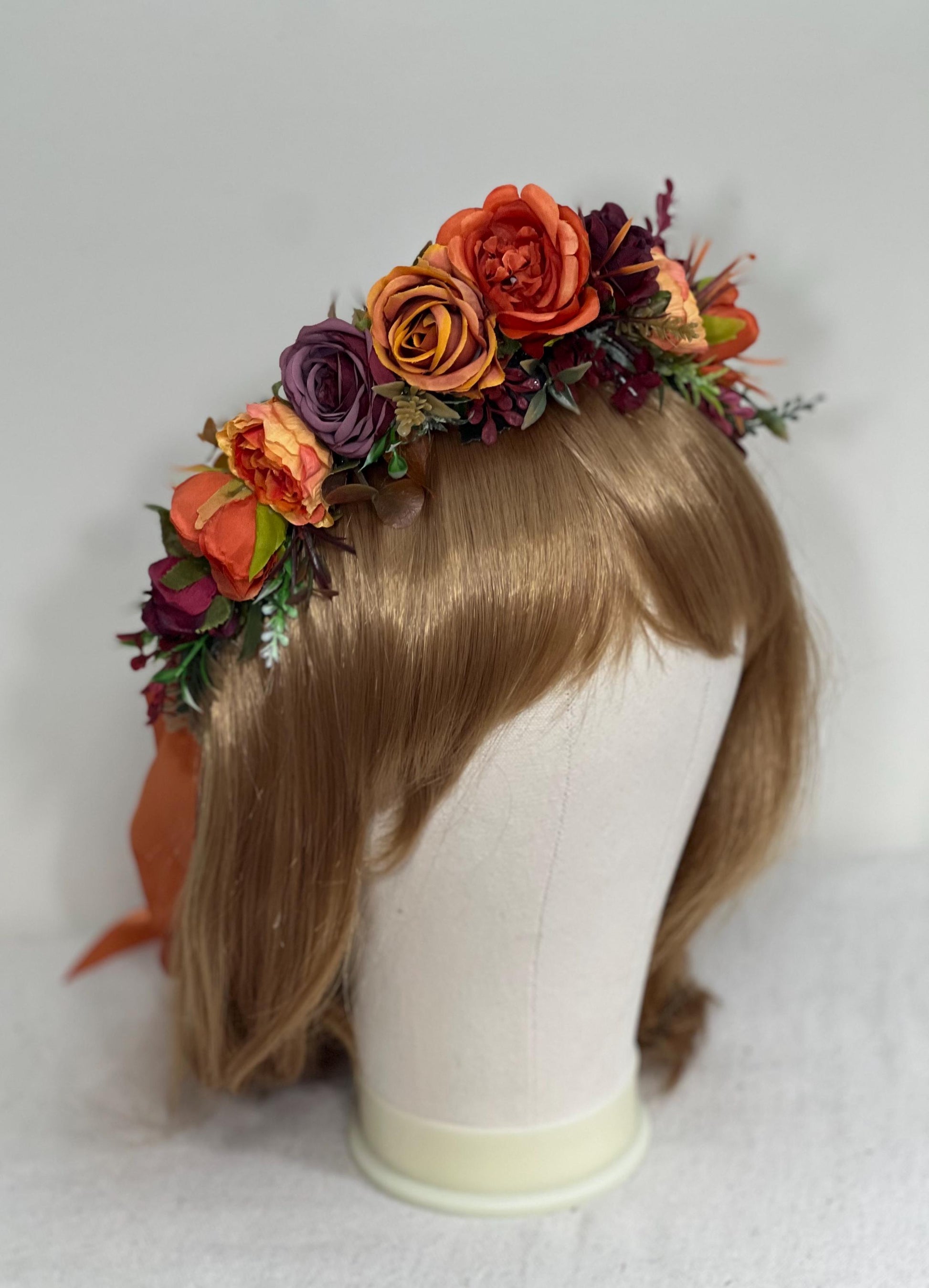Flower Crown Orange Burgundy Wedding Terracotta Wine Red Burnt Orange Flower Crown Artificial Flower Bridesmaids Flower Girl Headpiece