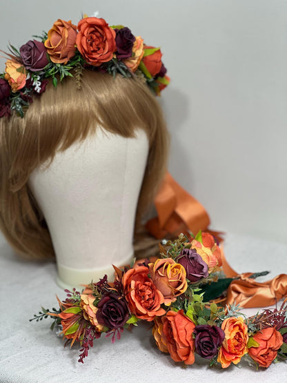 Flower Crown Orange Burgundy Wedding Terracotta Wine Red Burnt Orange Flower Crown Artificial Flower Bridesmaids Flower Girl Headpiece