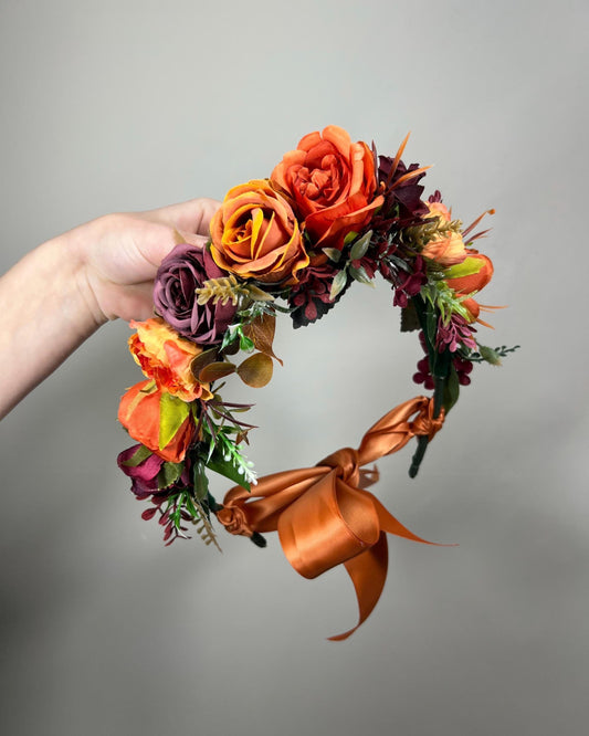 Flower Crown Orange Burgundy Wedding Terracotta Wine Red Burnt Orange Flower Crown Artificial Flower Bridesmaids Flower Girl Headpiece