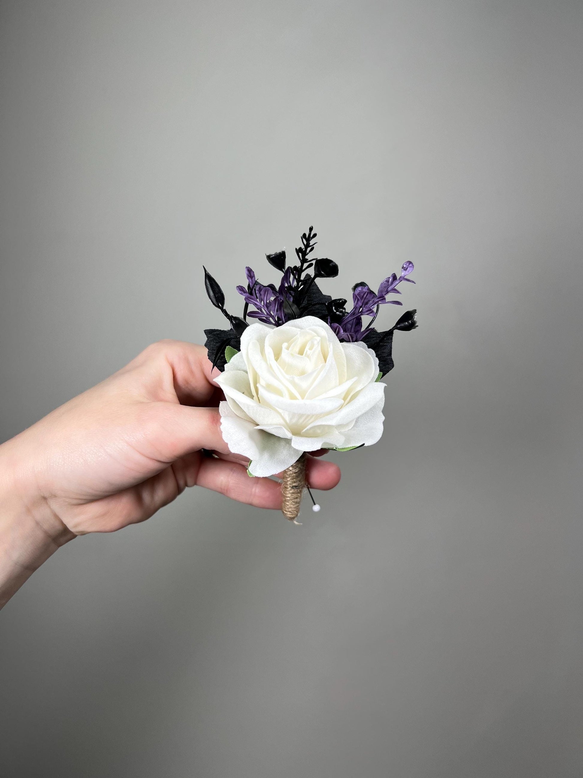 White Plum Pocket Boutonniere Wedding Groom Boutonnière White Dark Purple Square Groomsmen Pocket Boutonniere Black Plum Gothic Boutonniere