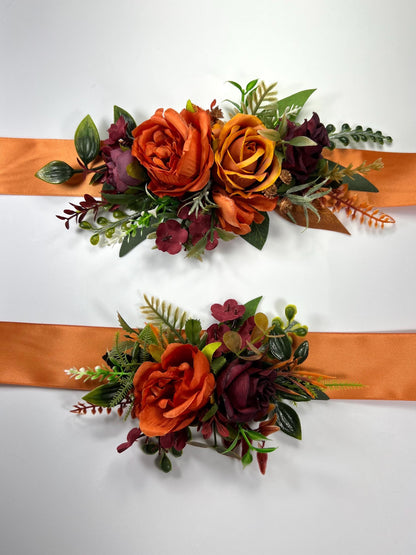 Flower Crown Orange Burgundy Wedding Terracotta Wine Red Burnt Orange Flower Crown Artificial Flower Bridesmaids Flower Girl Headpiece