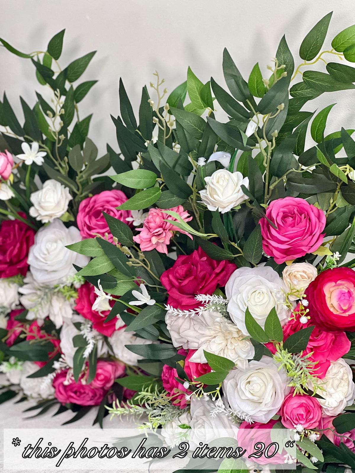 Set of 2 Hot Pink Aisle Marker Wedding White Fuchsia Floor Arrangement Barrel Decor Ivory Ground Eucalyptus Ranunculus Artiricial Magenta