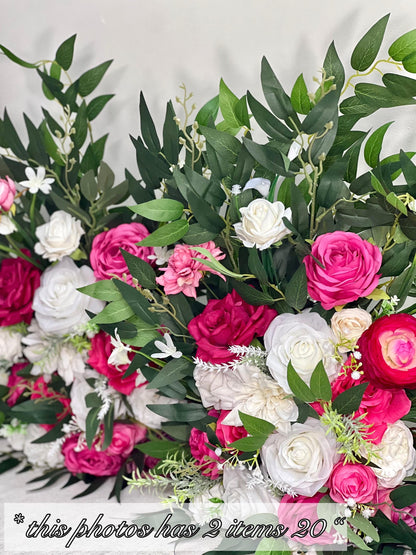 Set of 2 Hot Pink Aisle Marker Wedding White Fuchsia Floor Arrangement Barrel Decor Ivory Ground Eucalyptus Ranunculus Artiricial Magenta