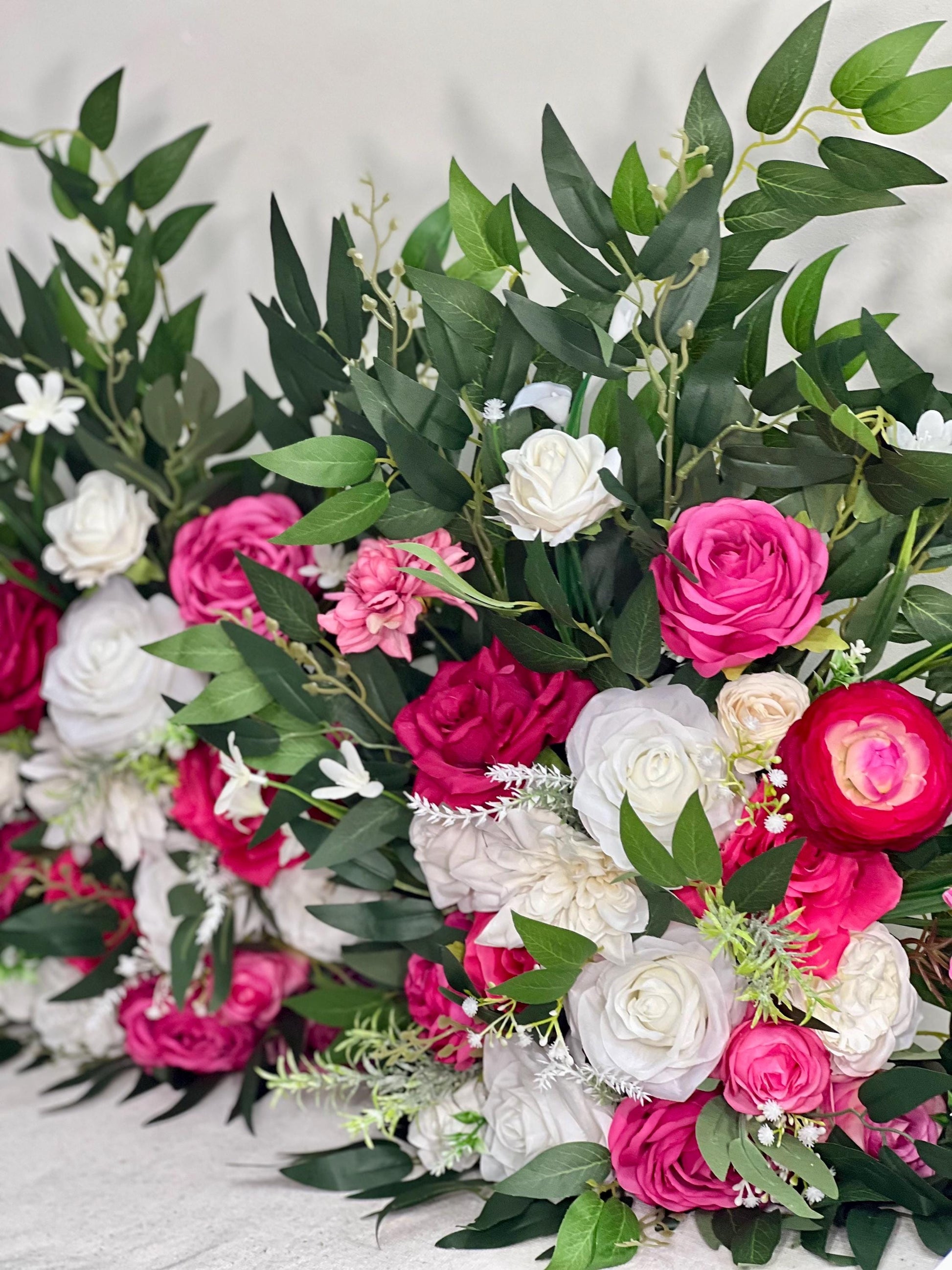 Hot Pink Aisle Marker Wedding White Fuchsia Floor Arrangement Barrel Decor Ivory Ground Arch Eucalyptus Ranunculus Artiricial Flower Magenta