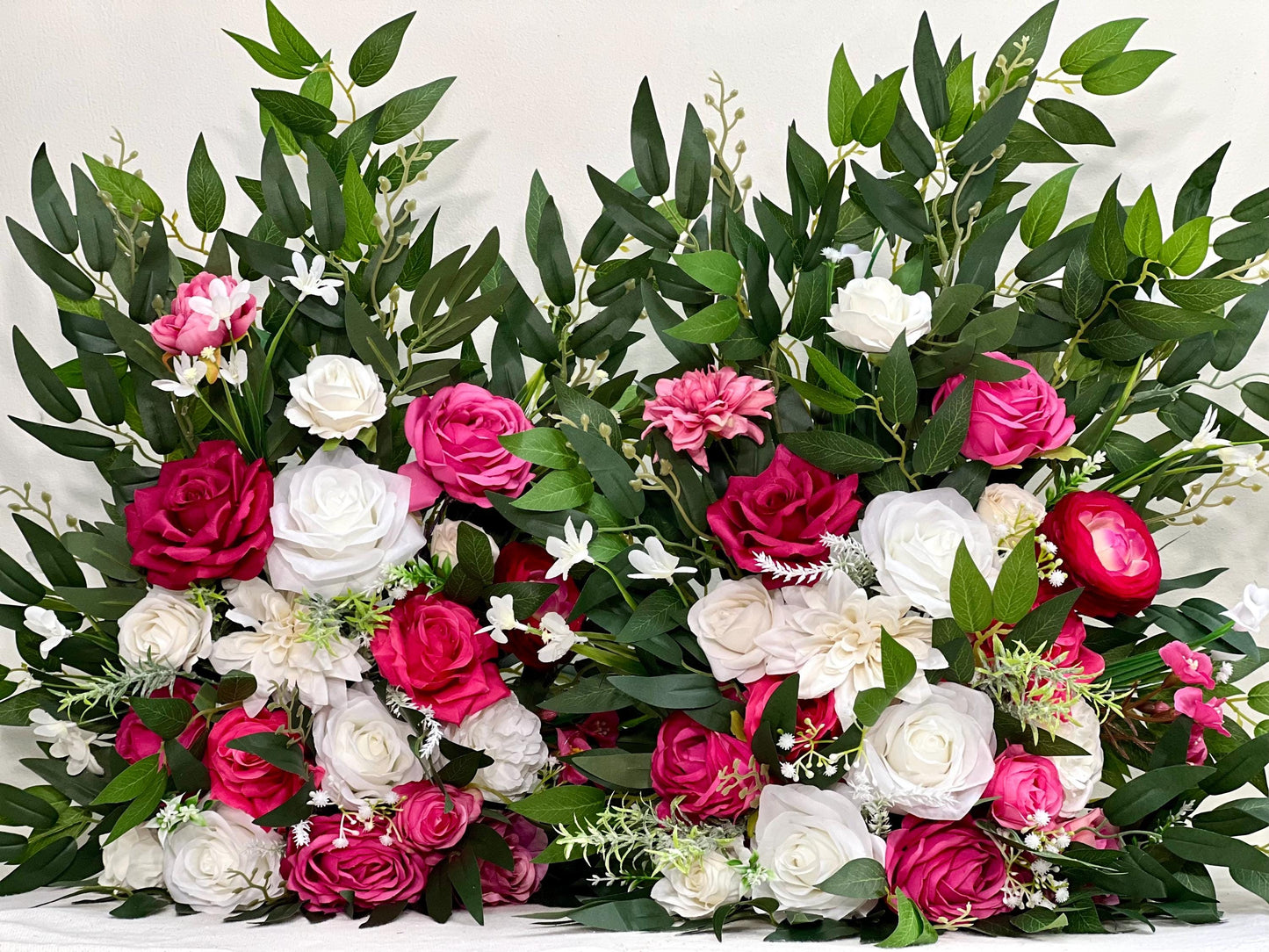 Hot Pink Aisle Marker Wedding White Fuchsia Floor Arrangement Barrel Decor Ivory Ground Arch Eucalyptus Ranunculus Artiricial Flower Magenta